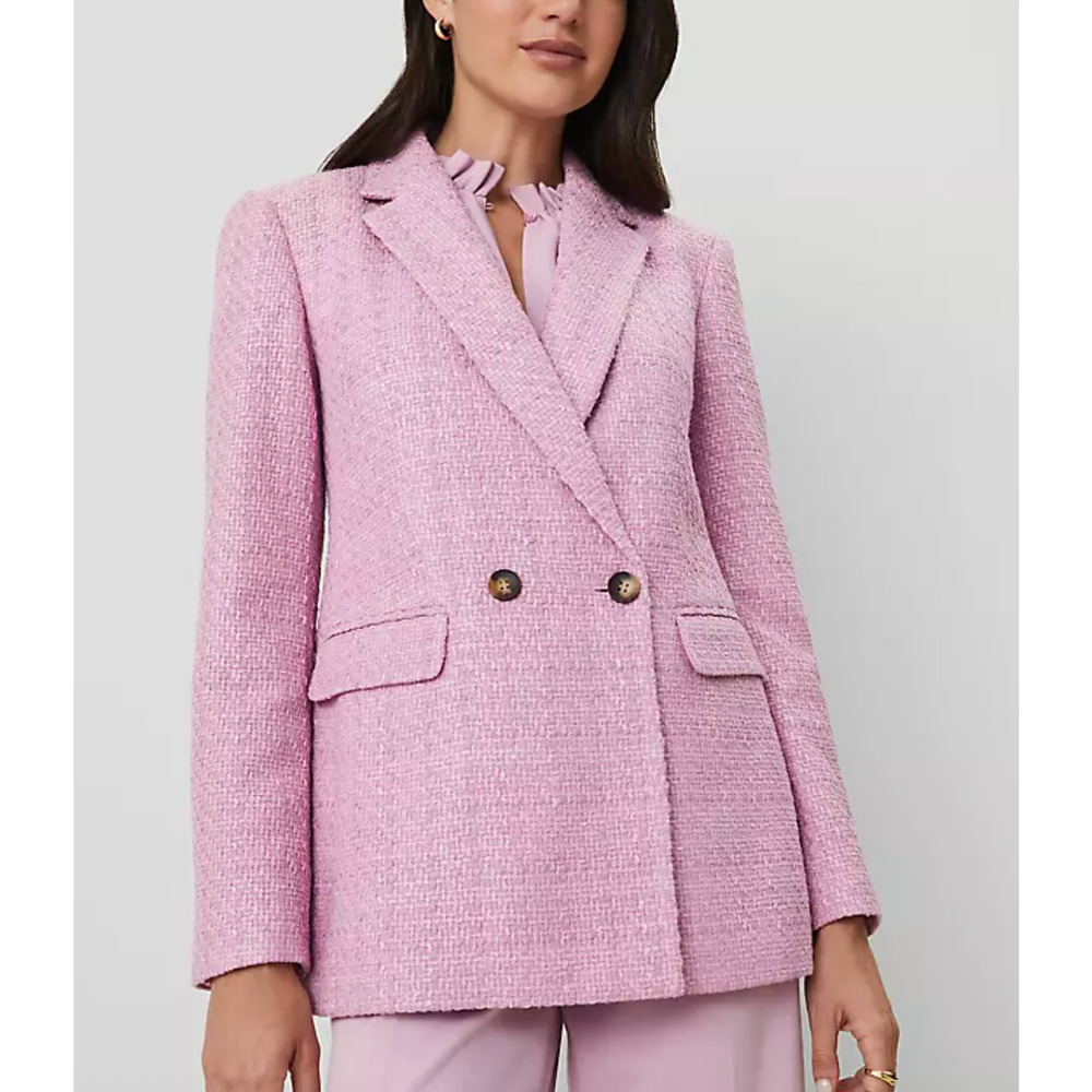 NWT ANN TAYLOR CLEAN LILAC CROSBY TWEED DOUBLE BREASTED BLAZER JACKET SZ 8 - Picture 2 of 7